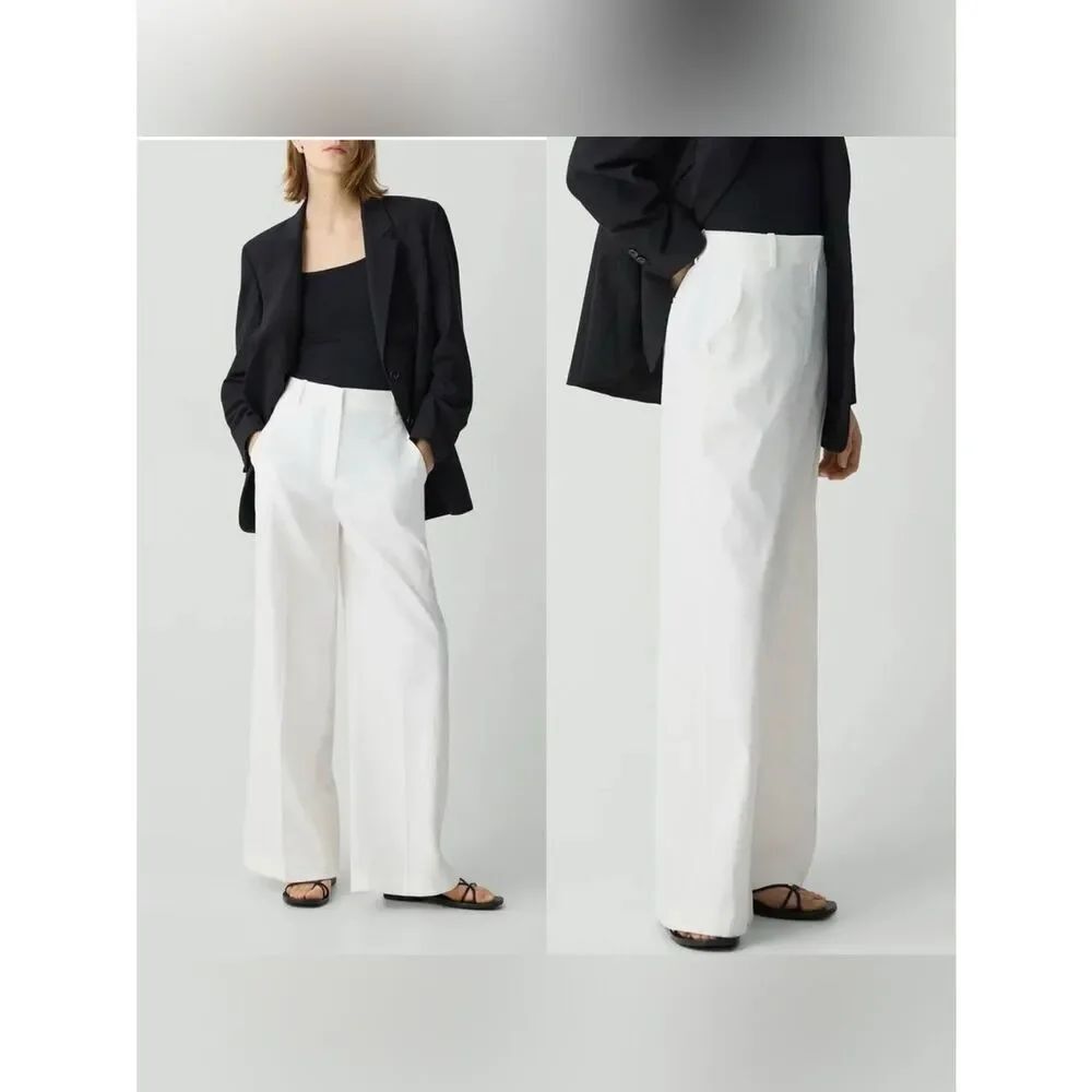 Theory WIDE Leg Cotton TROUSER in white